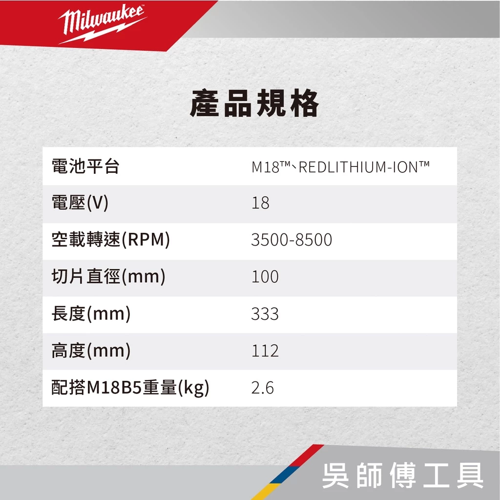 美沃奇 Milwaukee M18 FSAGV100XB 18V無刷可調速速停四英吋砂輪機開關)