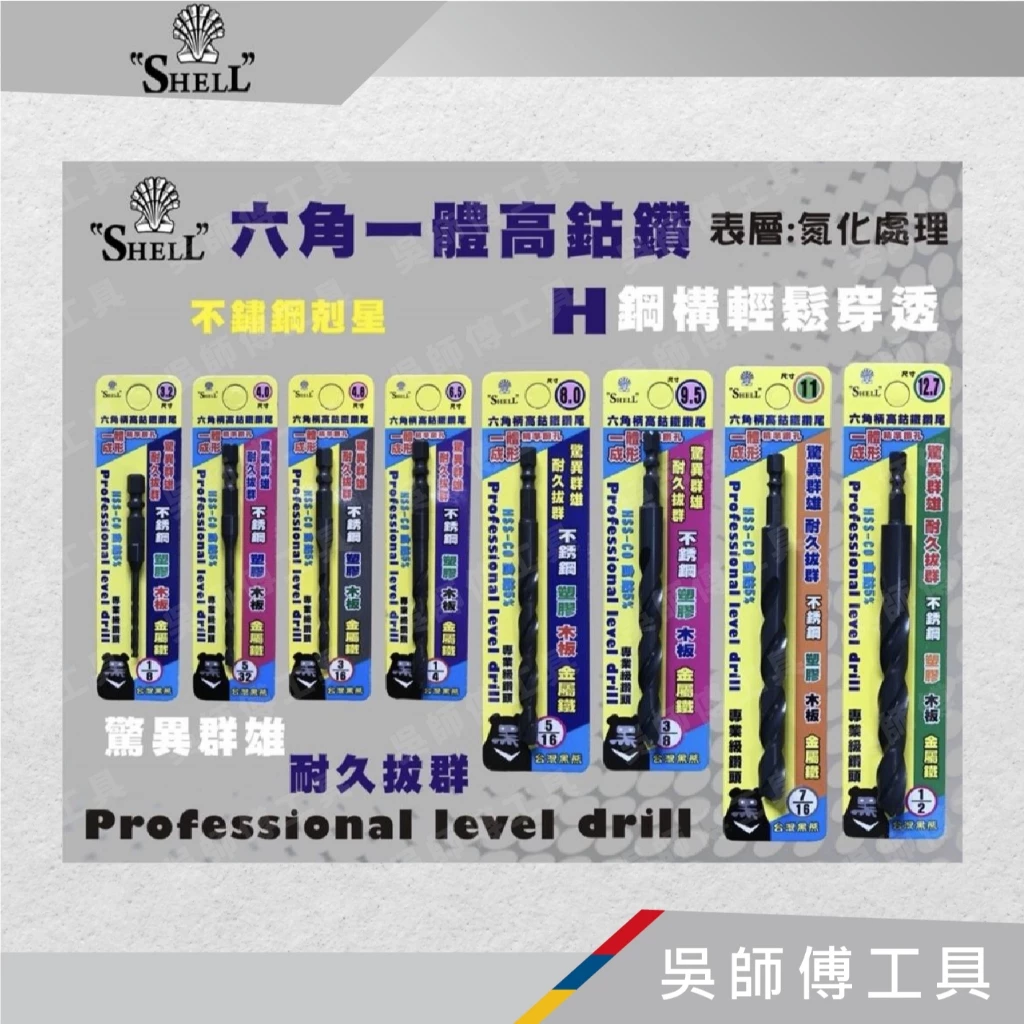 SHELL G117 六角一體成型含鈷鑽頭10.0~13.0mm