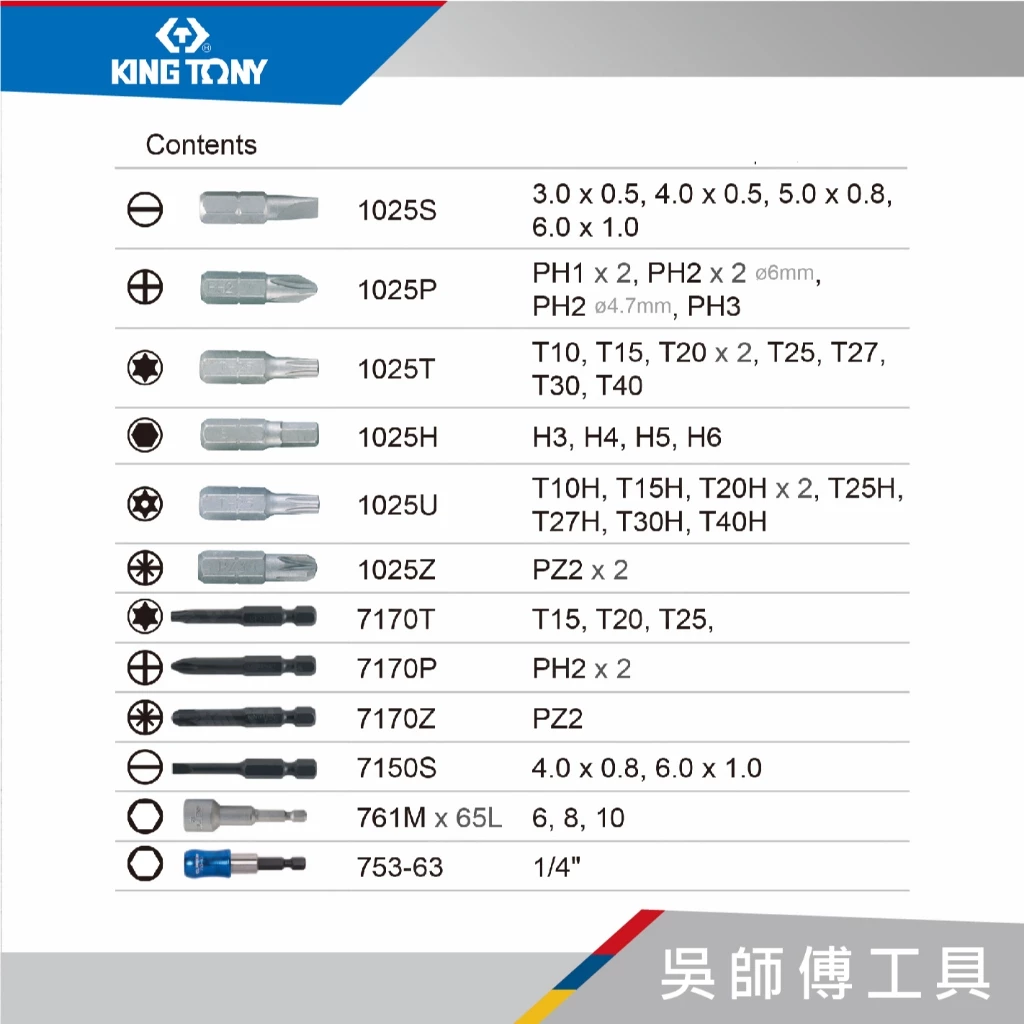 金統立 KINGTONY 台灣製 1044MR 44件式 電動起子頭組
