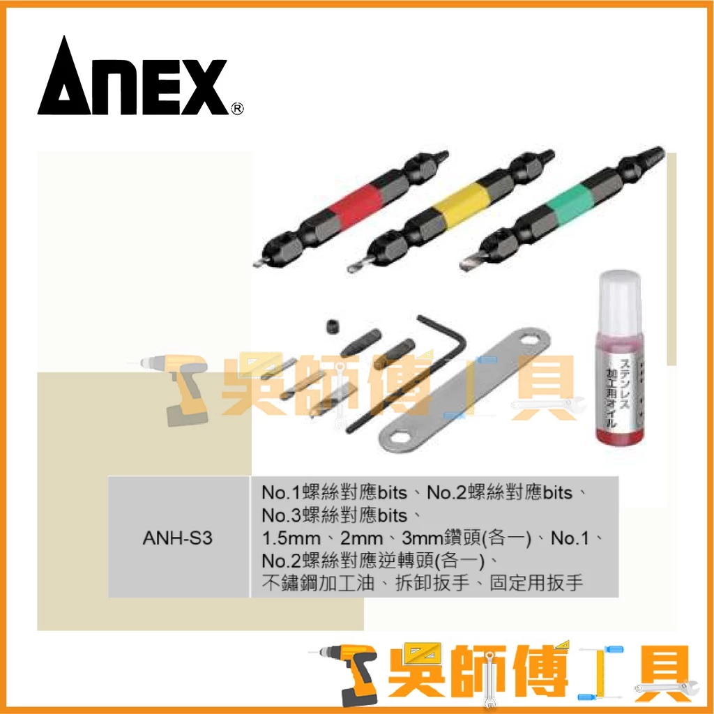 安耐適 ANEX ANH-S3 螺絲滑牙取出器(斷頭螺絲救星)