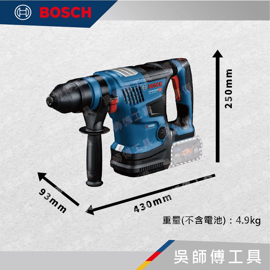 博世 BOSCH GBH 18V-34 CF 18V強力型無刷四溝鎚鑽(主機)
