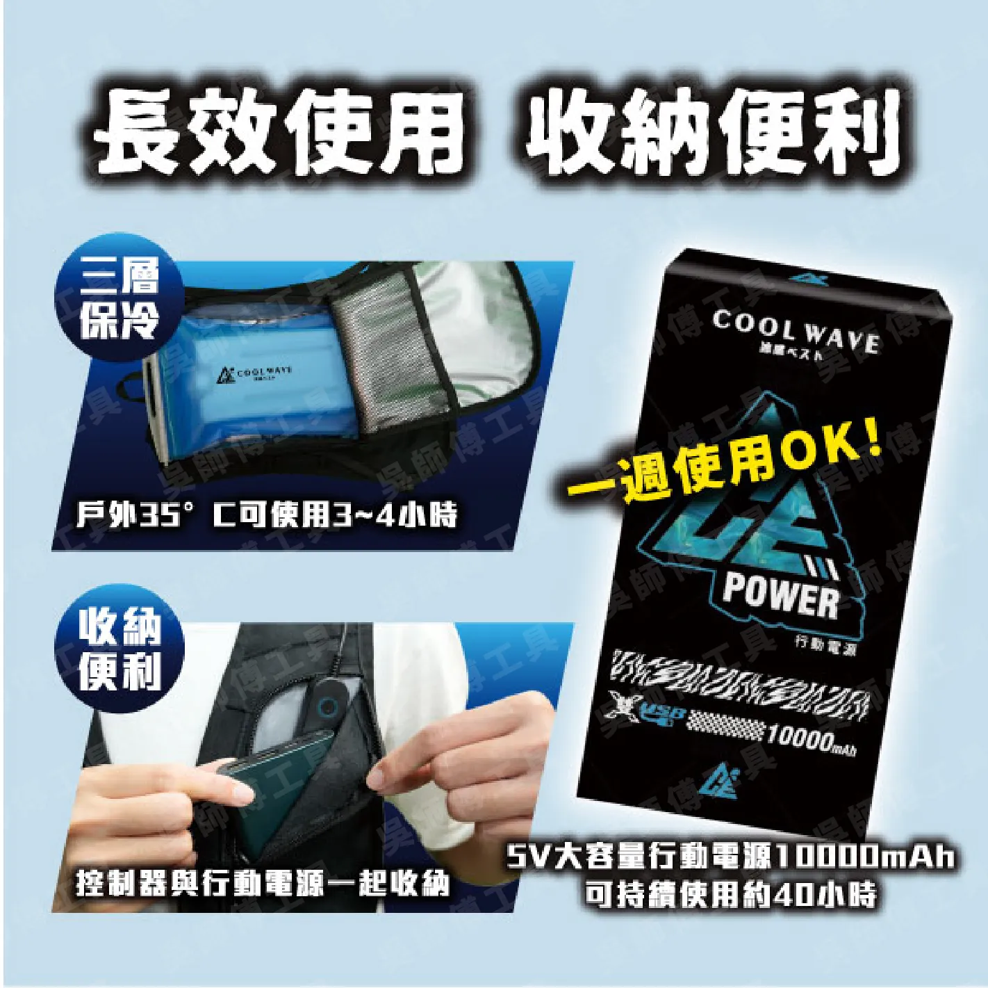 酷浪水冷服 最新款 送冰鋒帽/冰鋒脖 送行動電源大全配 冰涼服/空調服/降溫神器
