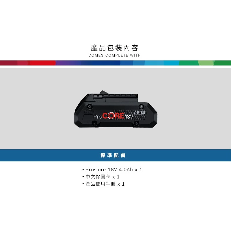 博世BOSCH 18V 超核芯ProCORE 18V 4.0Ah鋰電池(紙盒)