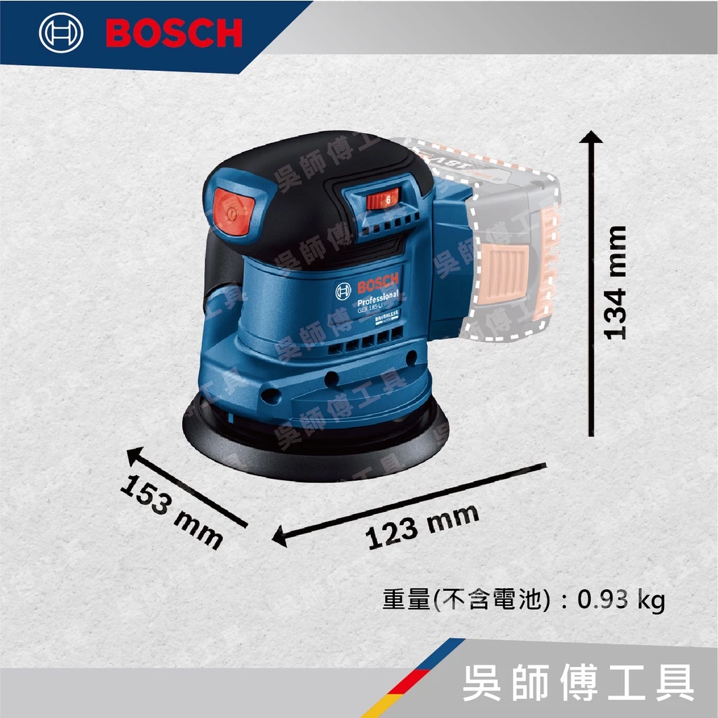博世BOSCH GEX 185-LI 18V無刷五英寸圓盤砂紙機