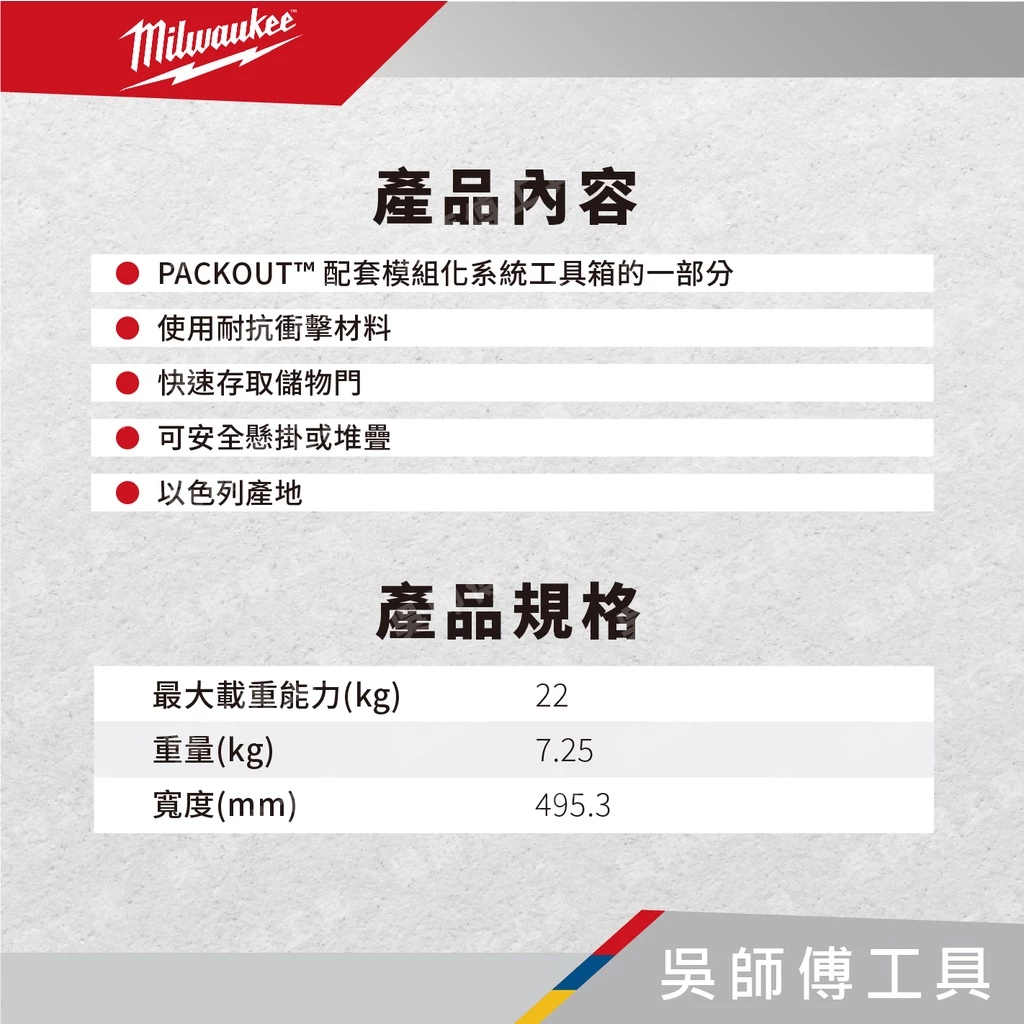 美沃奇 Milwaukee 48-22-8445 配套收納櫃