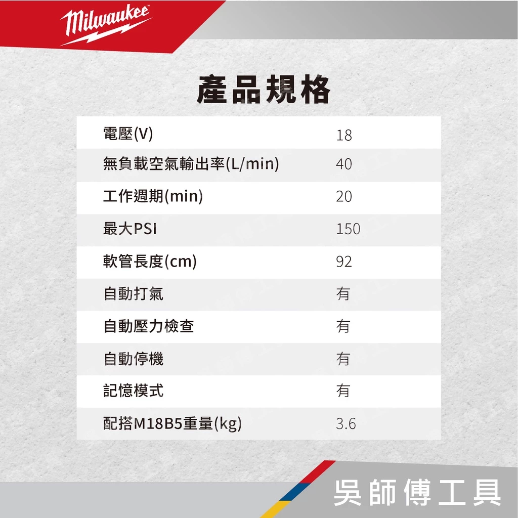 美沃奇 Milwaukee M18 BI 18V鋰電打氣機(汽修.機車行激推)(單機)