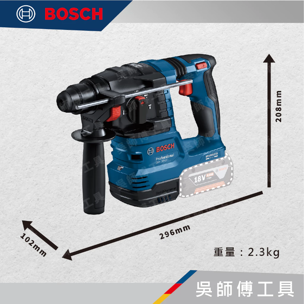 博世 BOSCH GBH 185-LI 18V無刷四溝三用鎚鑽(精巧款)