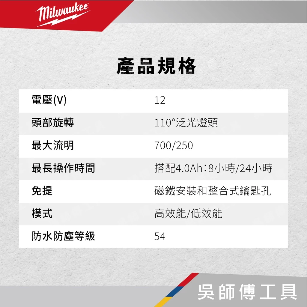 美沃奇 Milwaukee M12 PAL 12V鋰電磁吸區域泛光燈-附USB輸出(主機)