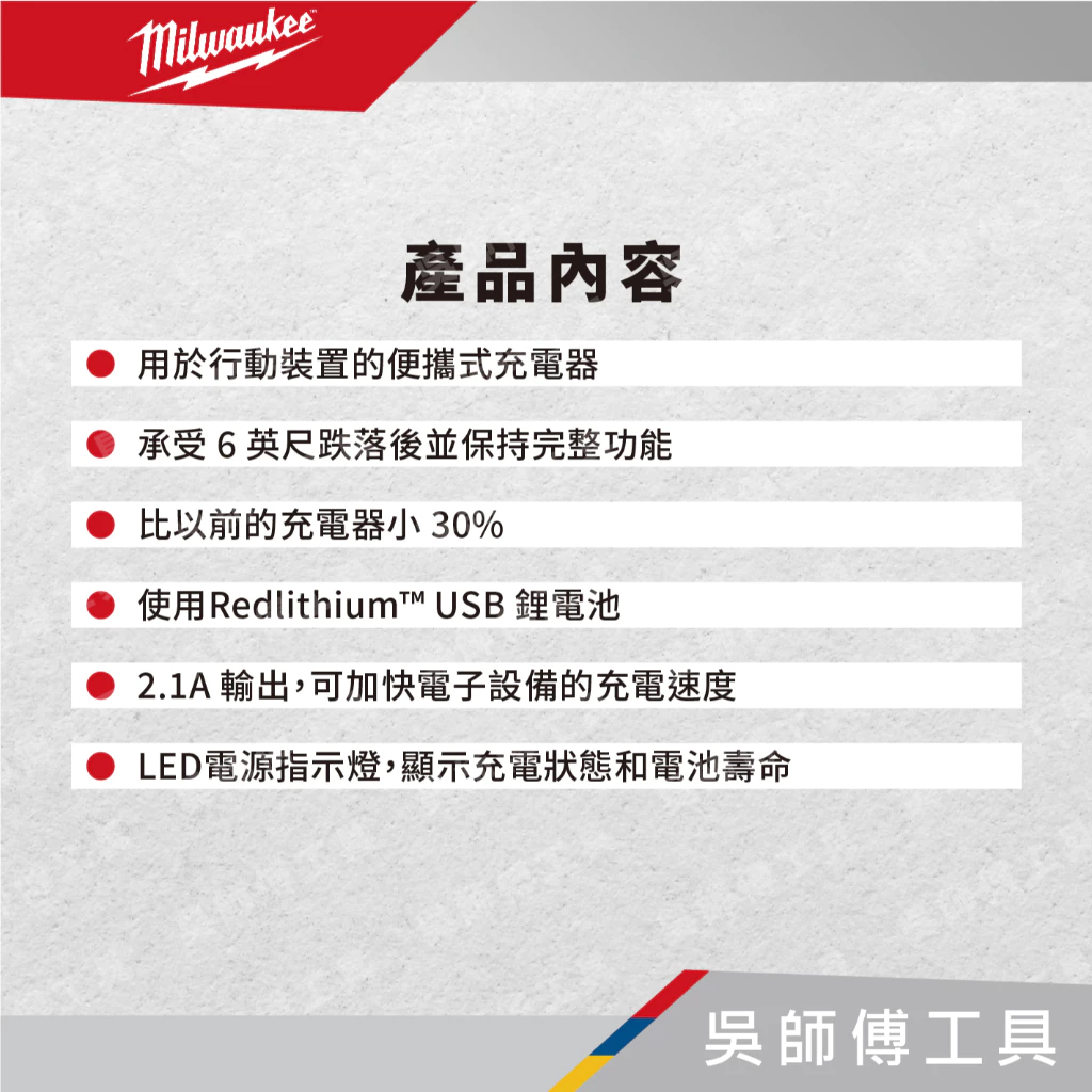 美沃奇 Milwaukee L4 PPS-301 隨身USB燈具系列用USB紅鋰電池+充電器組