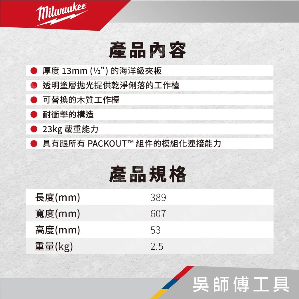 美沃奇 Milwaukee 48-22-8488 配套工作桌板