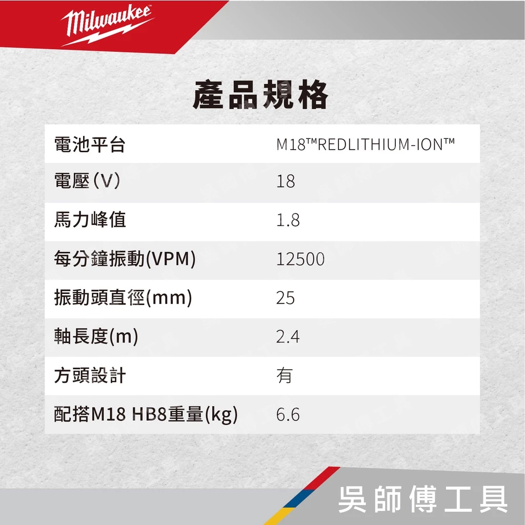 美沃奇 Milwaukee M18 FCVN24 18V無刷水泥震動機 軸長2.4公尺