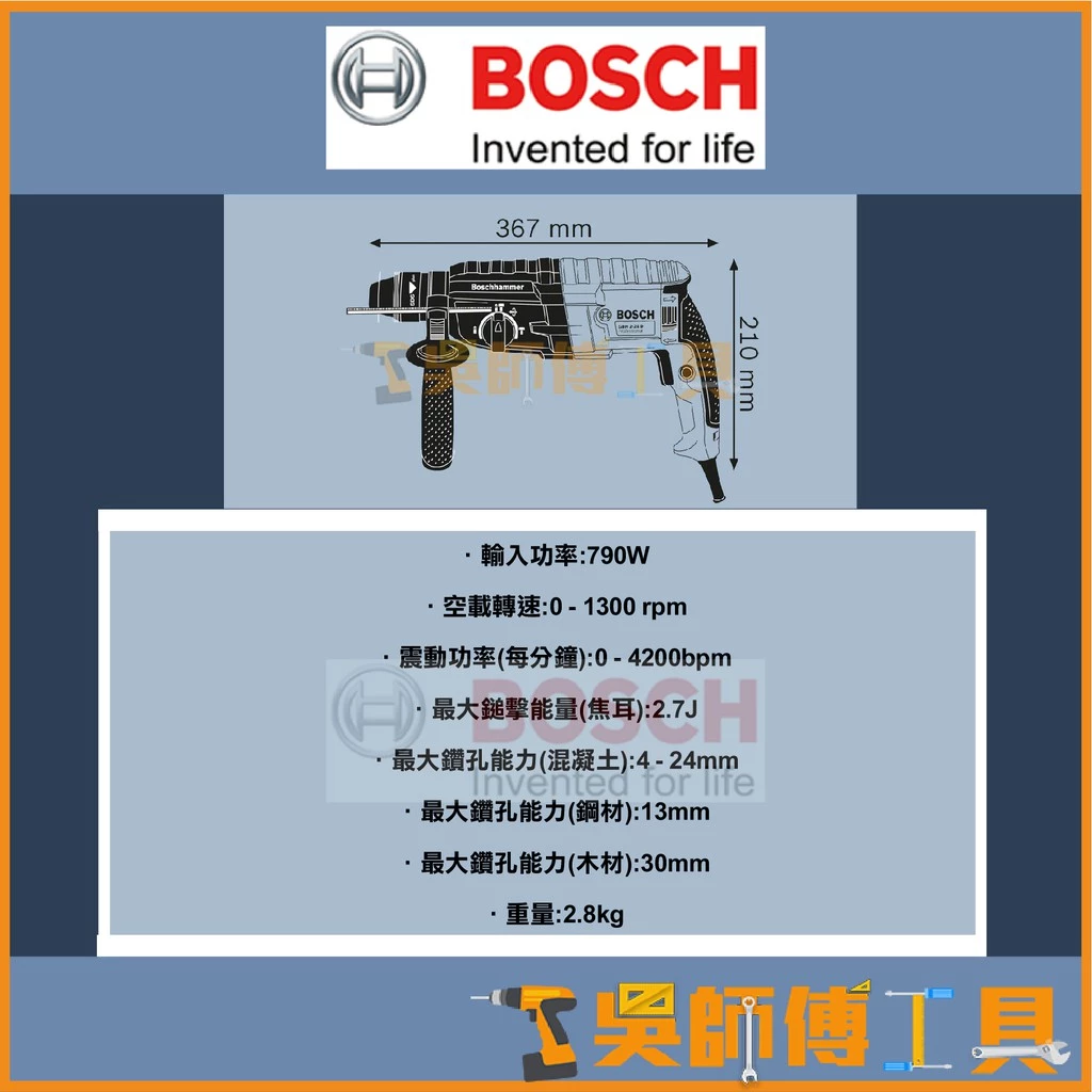 博世 BOSCH GBH 2-24 RE 四溝二段式免出力鎚鑽2.7J強勁力道 一年保固