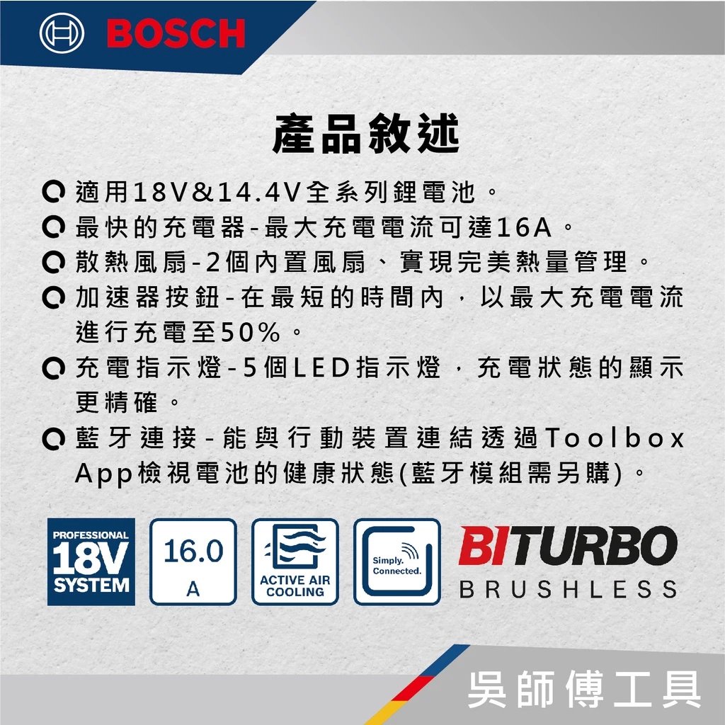 博世BOSCH GAL 18V-160 C 18V超高速充電器16A