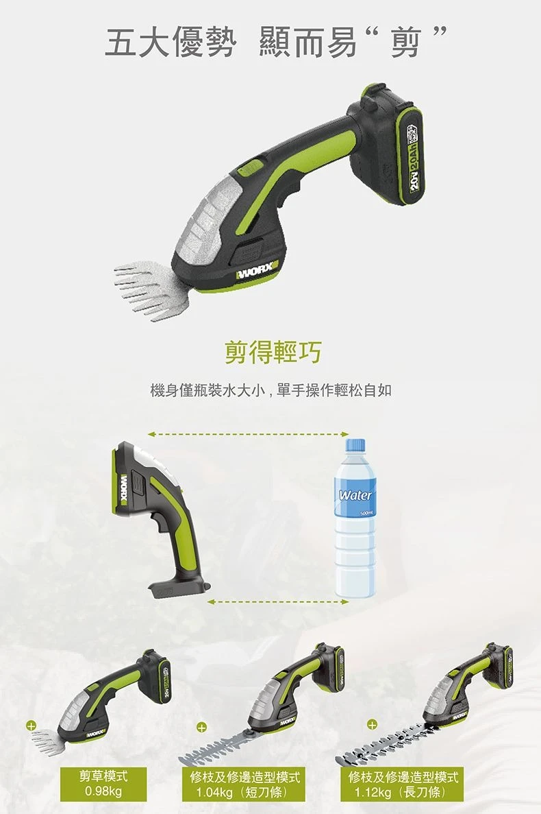威克士WORX WD801 20V手持籬笆剪草機