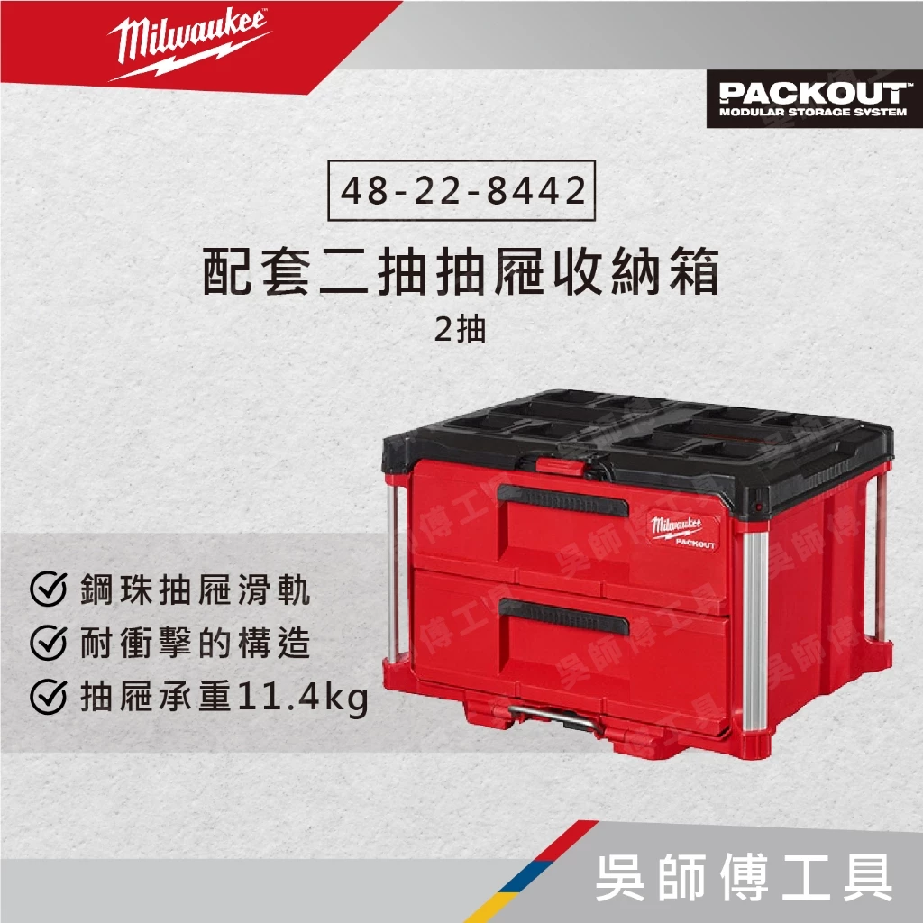 美沃奇 Milwaukee 48-22-8442 配套二抽抽屜收納箱(2抽)