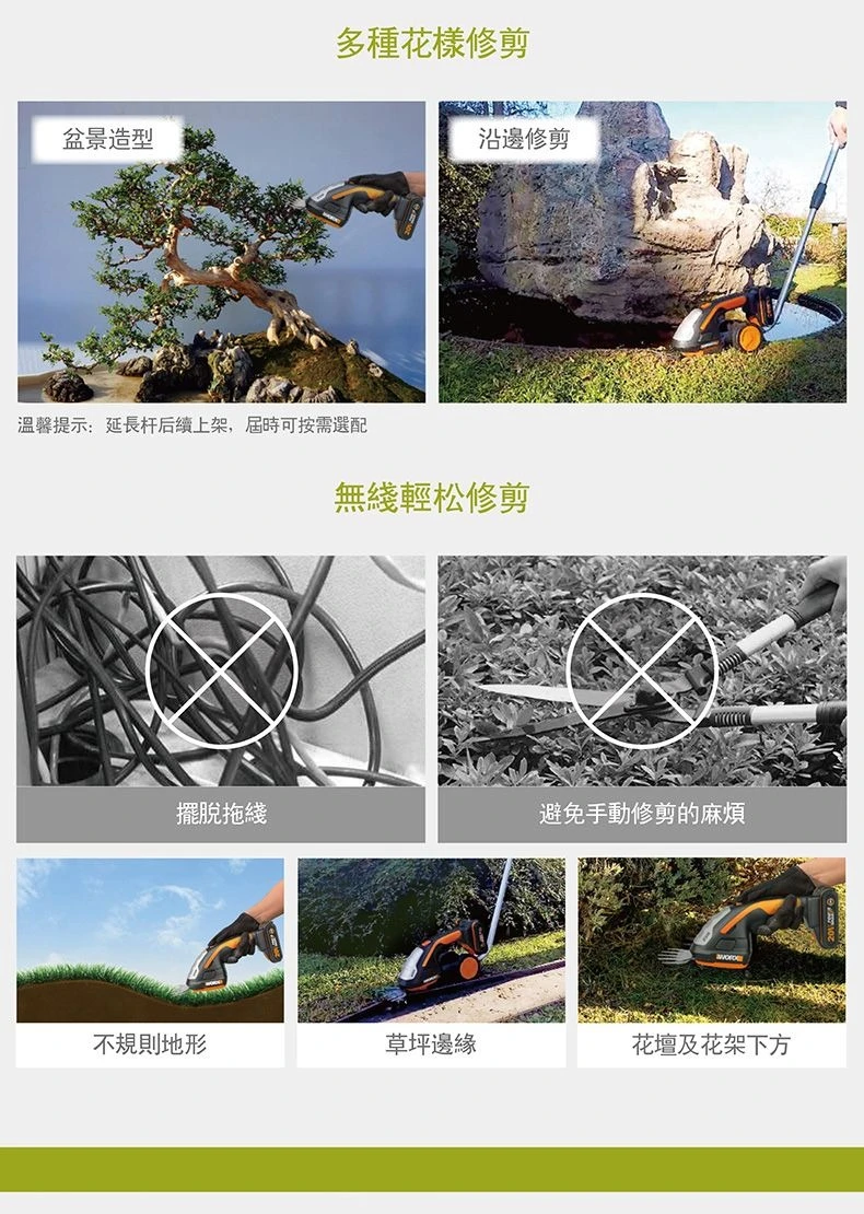 威克士WORX WD801 20V手持籬笆剪草機