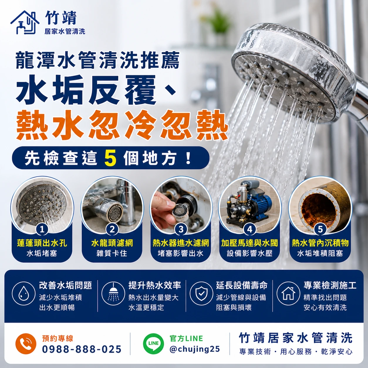 龍潭水管清洗推薦｜水垢反覆、熱水忽冷忽熱，先檢查這5個地方