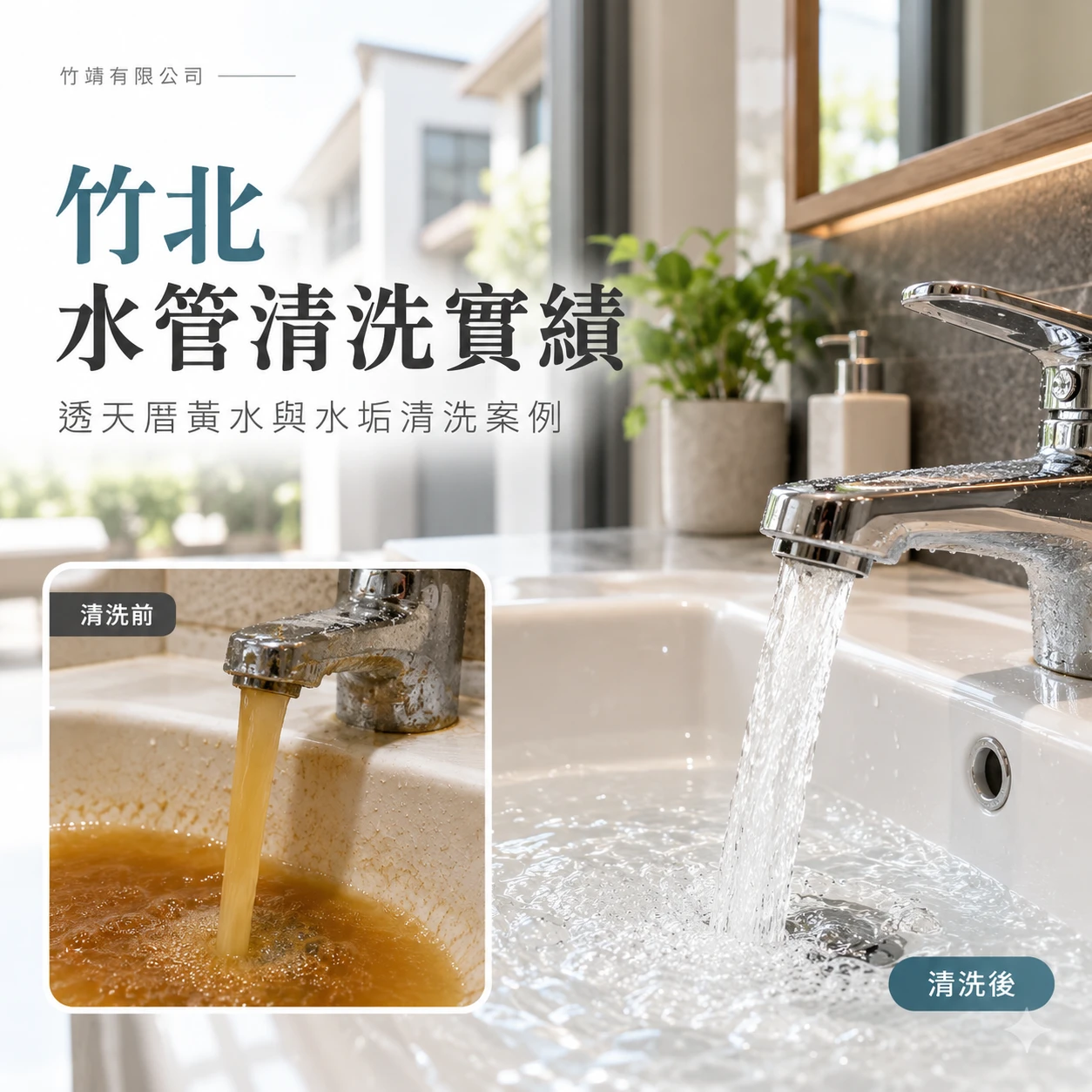 竹北水管清洗實績｜透天厝黃水與水垢清洗案例