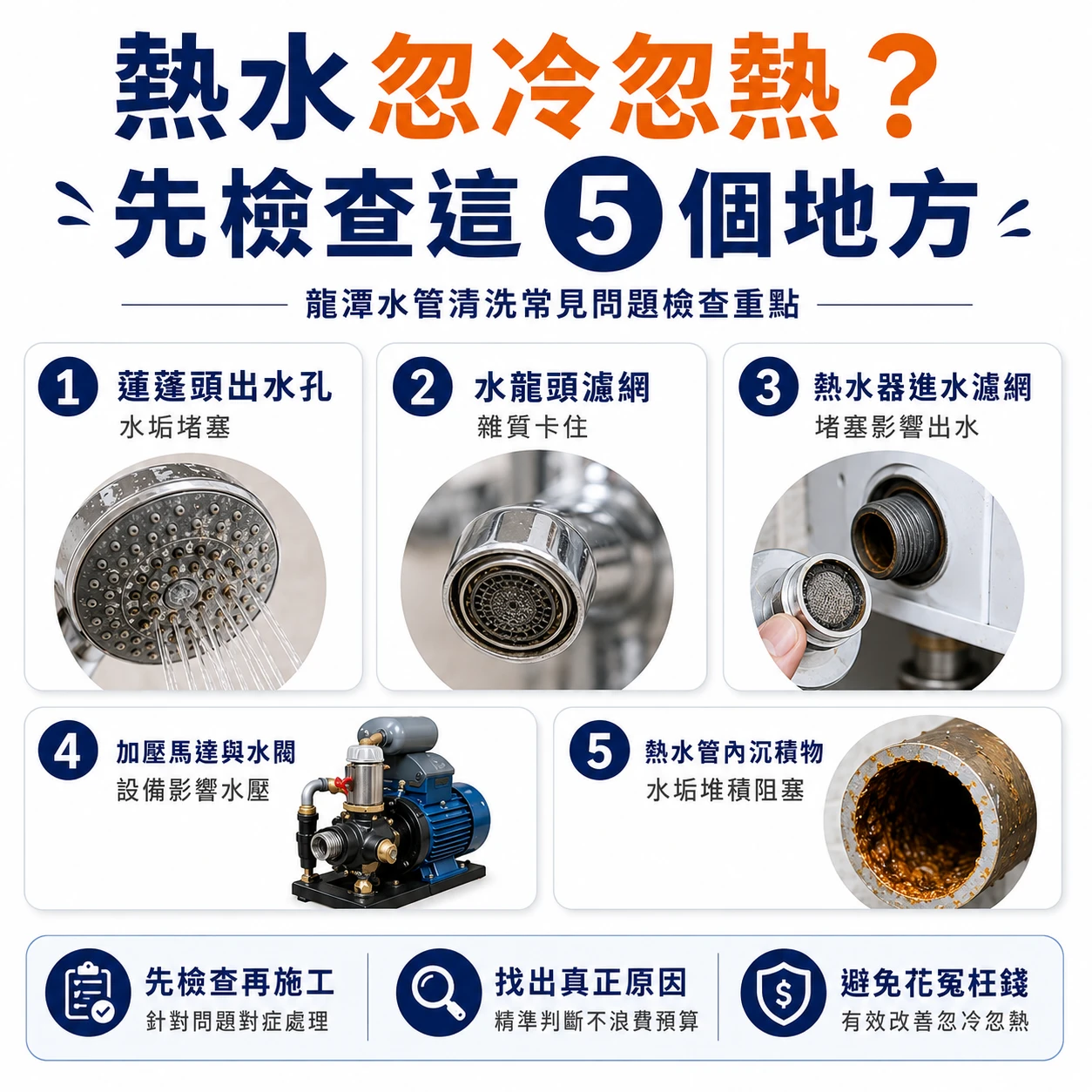 龍潭熱水出水量變小與忽冷忽熱五大檢查重點