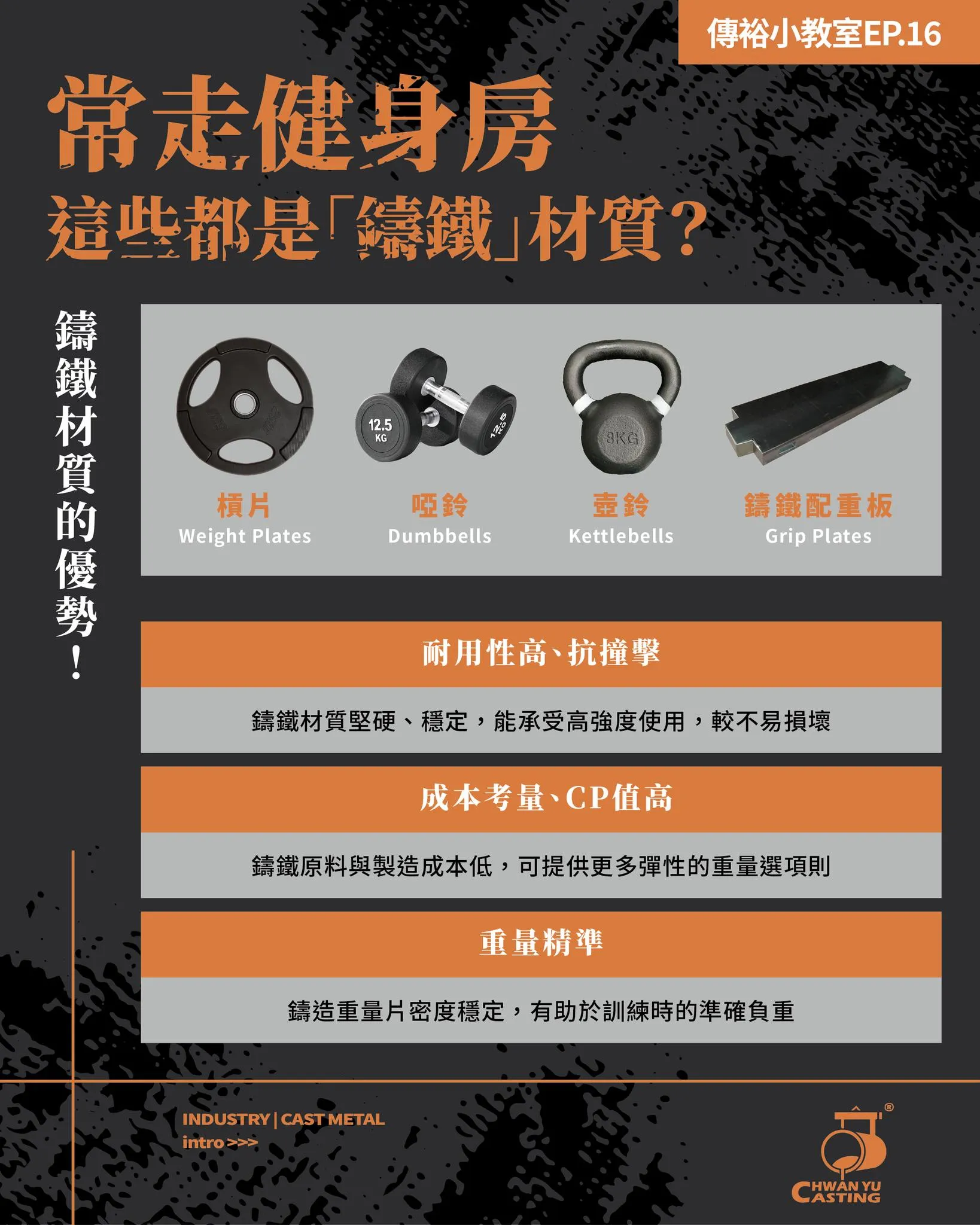 其實你練的重量，大多來自鑄鐵件喔！