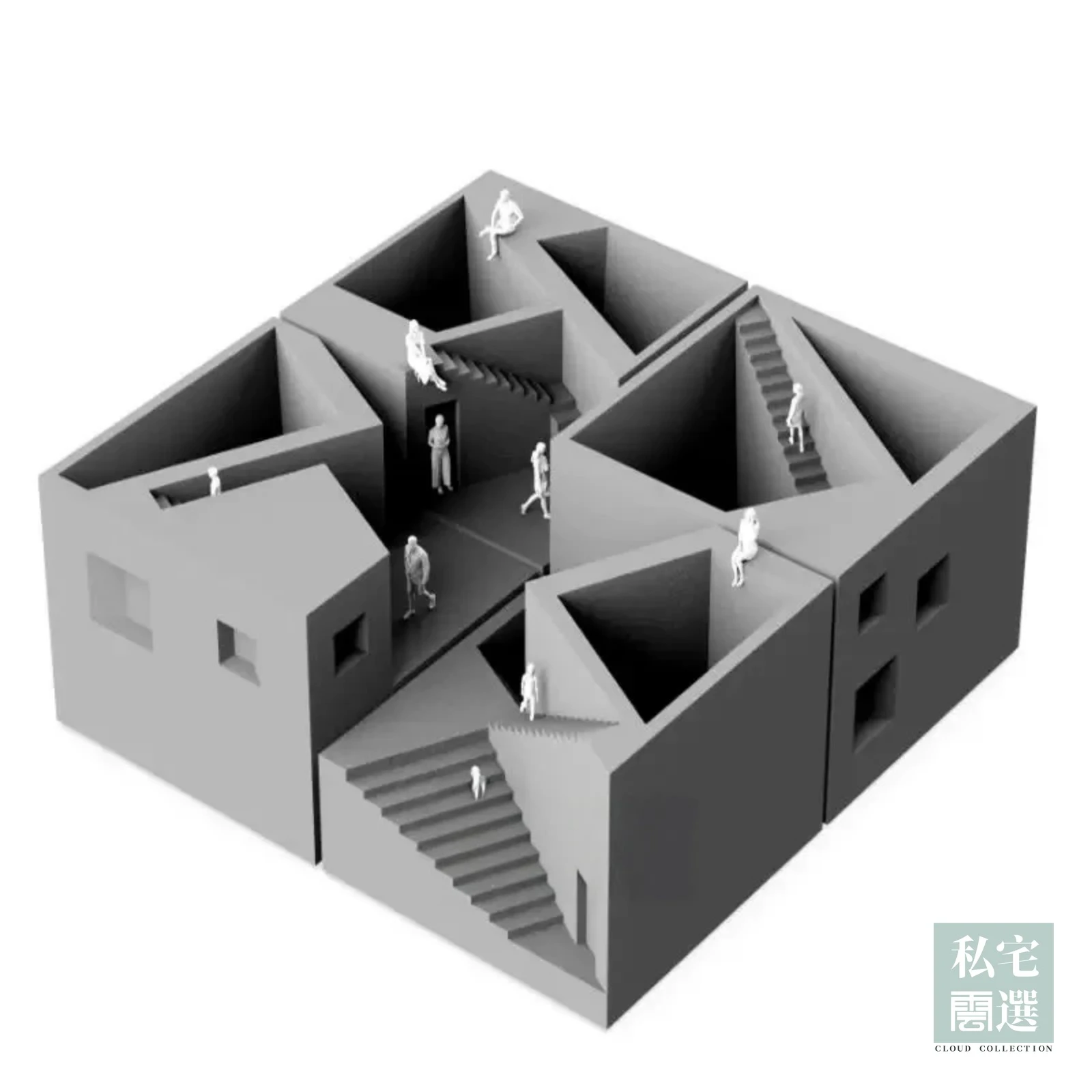 ins風清水模微型建築創意桌上擺件