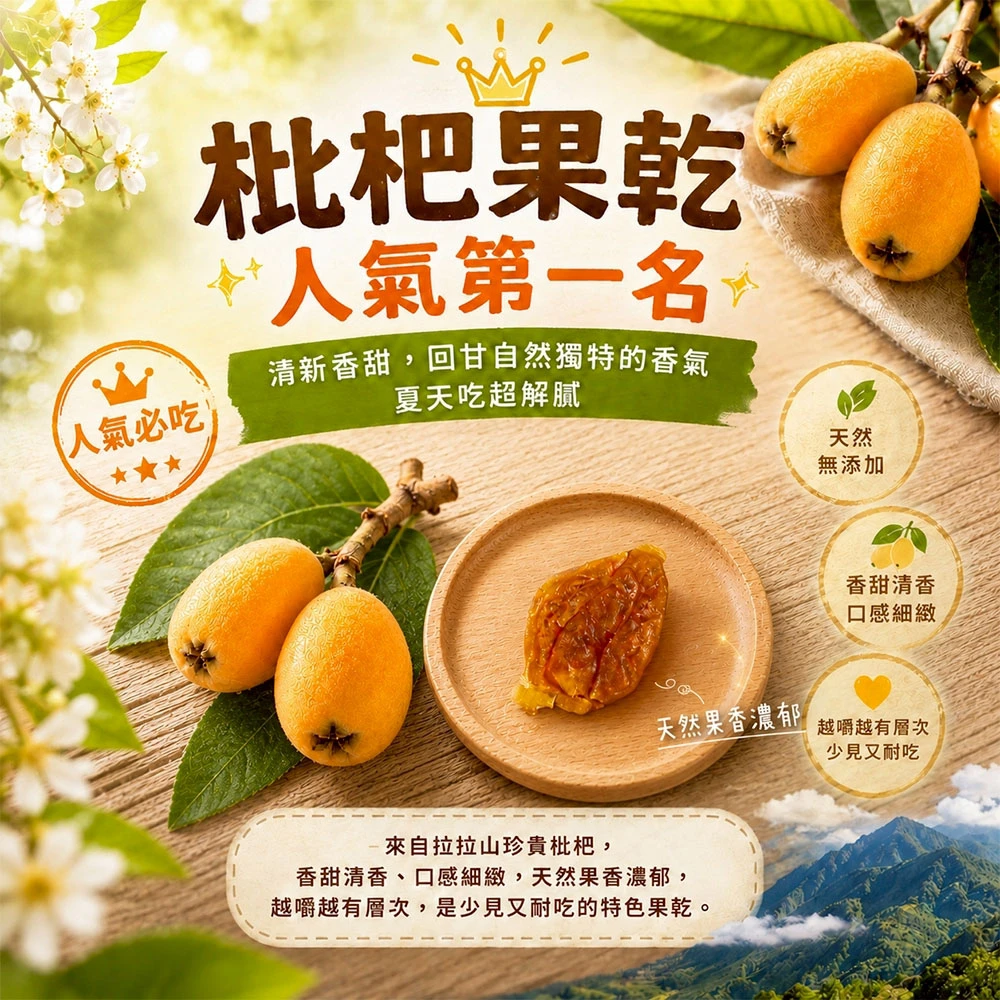 拉拉山在地超人氣水果乾 六種口味任選 (枇杷/水蜜桃/蜜蘋果/奇異果/無籽蜜李/蜜桃寶寶)