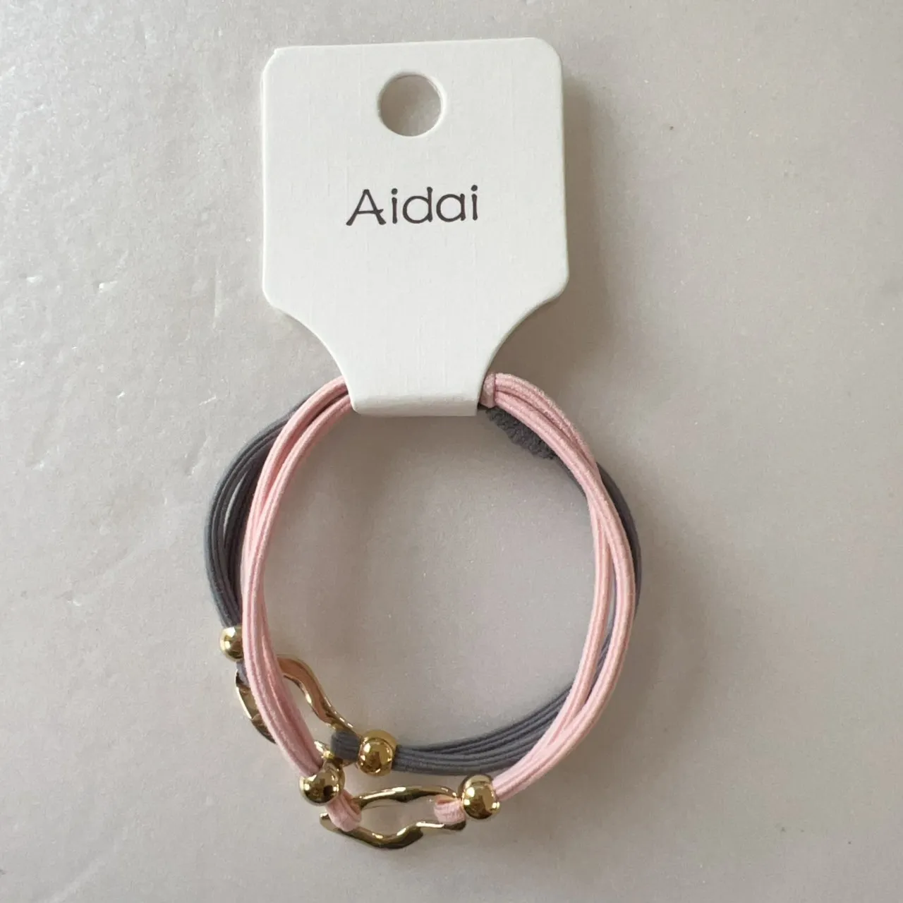 AIdAI雍容簡約髮束2入-金環飾-粉灰