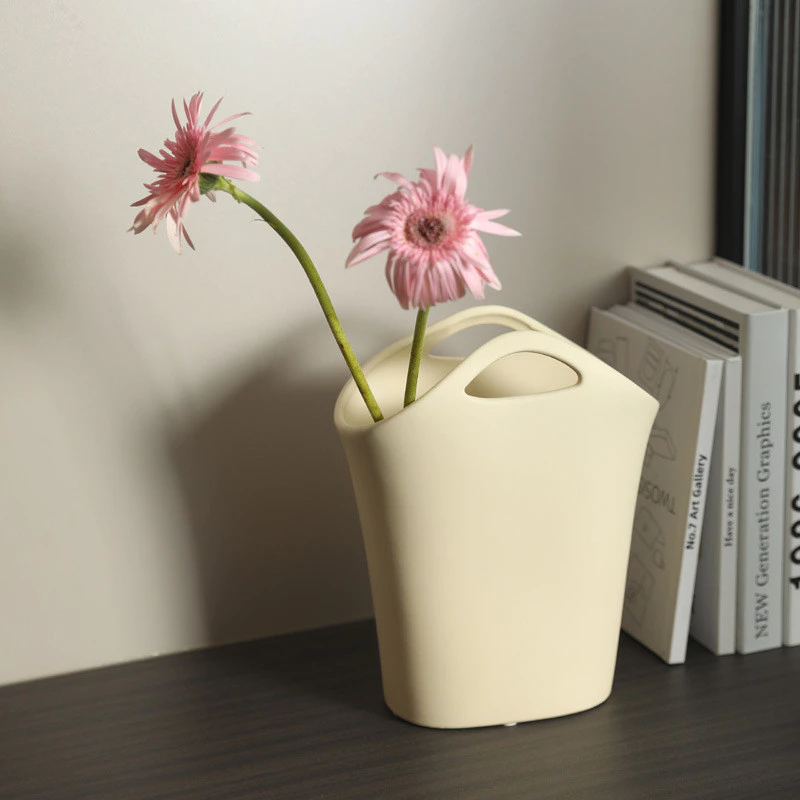 Ins 奶油風 創意陶瓷 花瓶擺件 花藝裝飾 韓系裝飾 拍照道具 提籃 台灣出貨