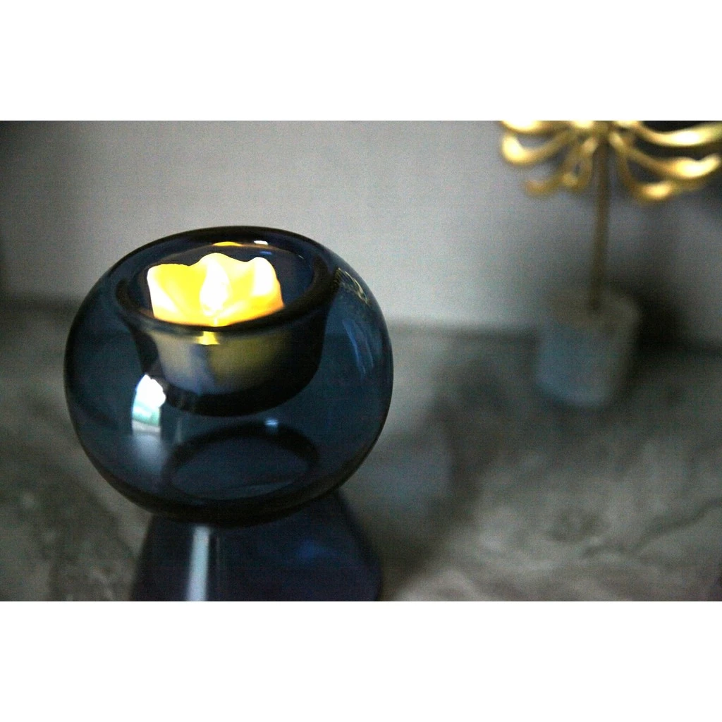 文創兩用玻璃花器擺飾 燭台花瓶 深海藍玻璃燭台單只花瓶布置擺飾品 台灣出貨