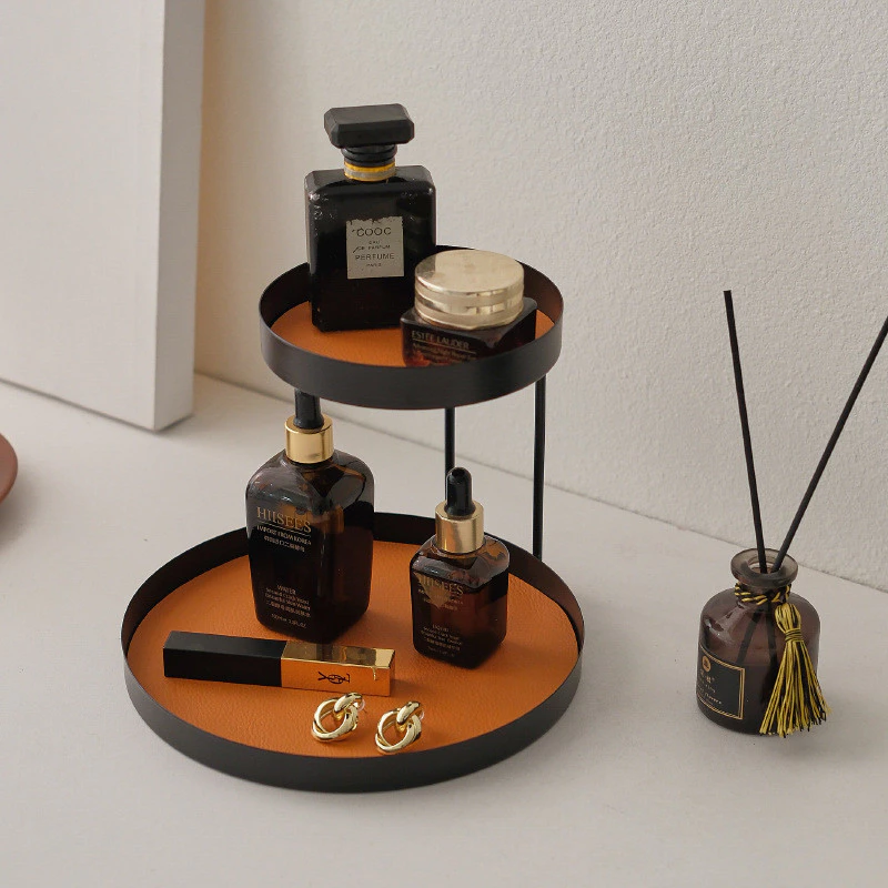 檯面整理術 化妝品收納盒 香薰桌面托盤 洗漱臺梳妝台 玄關鑰匙置物鐵製雙層架 台灣出貨