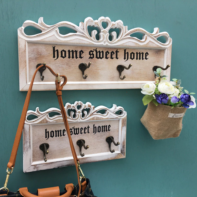 鄉村風 美式掛鉤 復古實木質雕花 店鋪裝修飾 牆壁掛鈎 衣帽鉤 台灣出貨