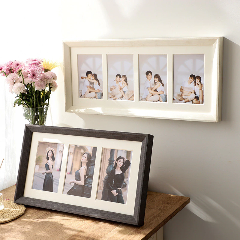 相框三聯洗照片做成加卡紙6吋四孔組合相冊框畫框實木相框擺台 台灣出貨