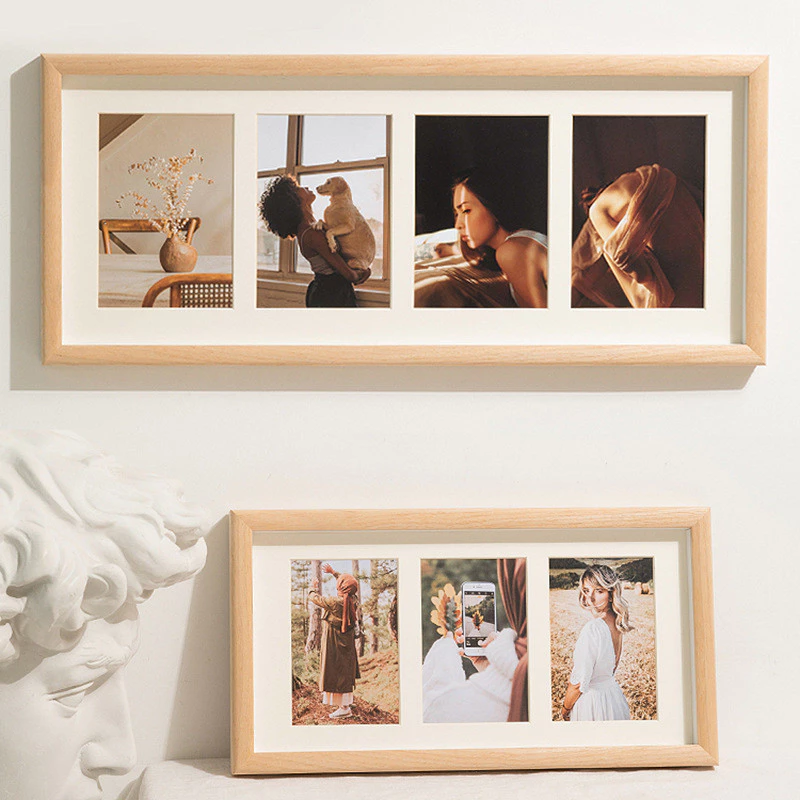 實木皮相框照片加卡紙 多連組合相片框 6吋8吋多孔三連婚紗照相冊框掛牆 台灣出貨