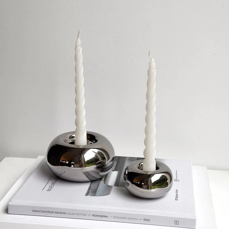 簡約ins銀色圓陶瓷燭台擺飾 餐桌亮點裝飾擺飾現 活動蠟燭台 台灣出貨