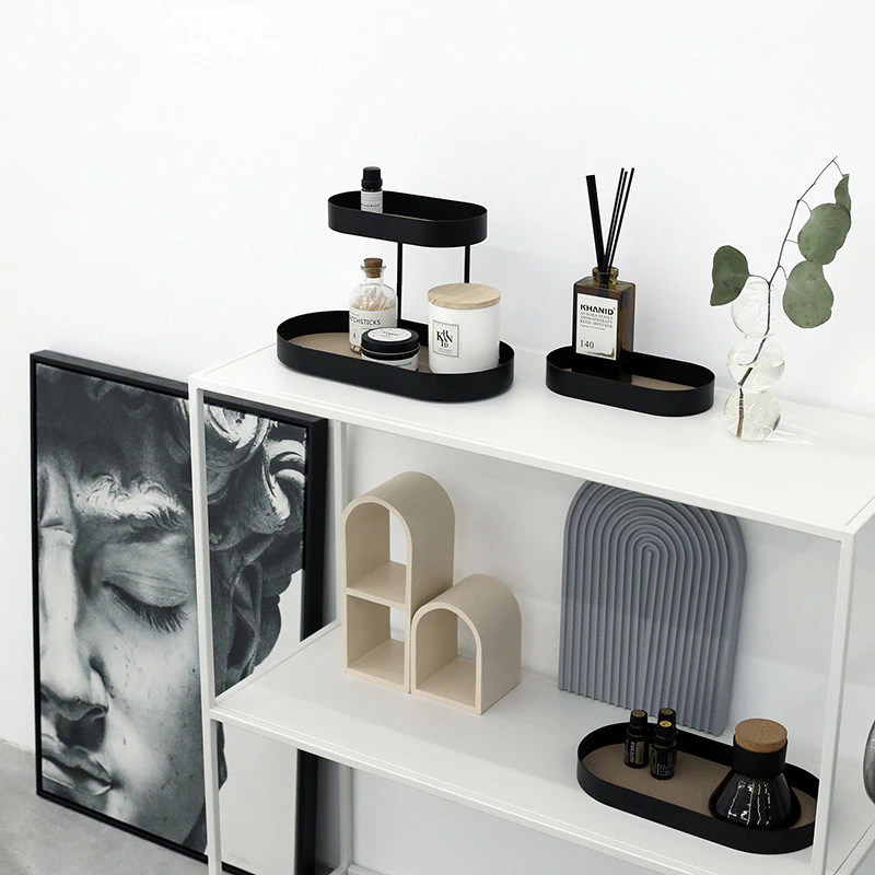 北歐風格鐵藝收納盤 ins風桌面收纳盒 橢圓形鑰匙托盤 玄關收纳架 台灣出貨