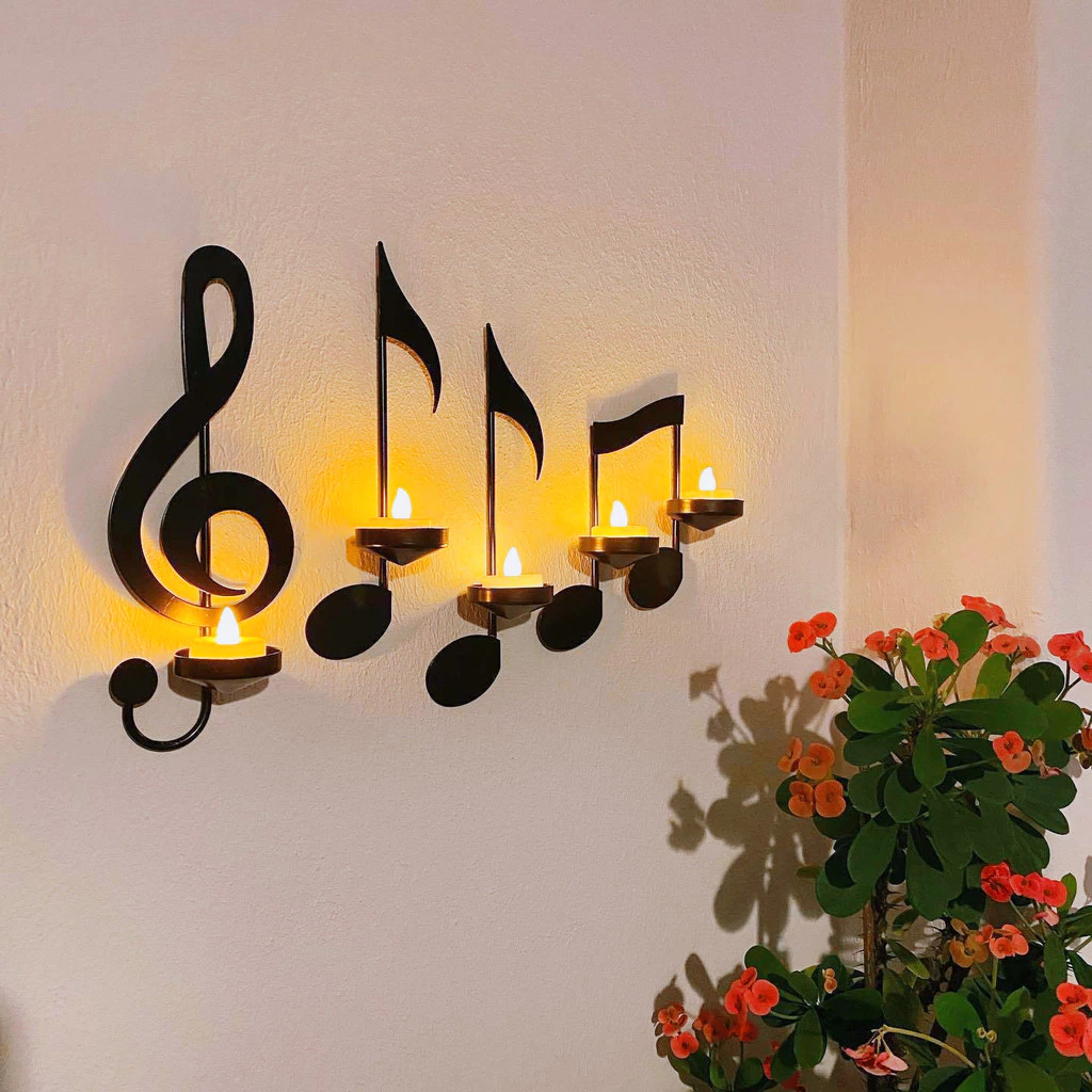 歐式壁掛鐵藝音符燭台 掛牆燭光晚餐造型鐵製壁掛燭台 壁掛裝飾 台灣出貨