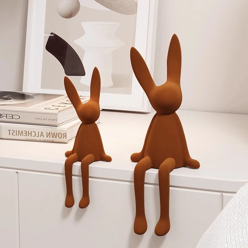 絲滑植絨坐姿長腳兔擺件 台灣出貨