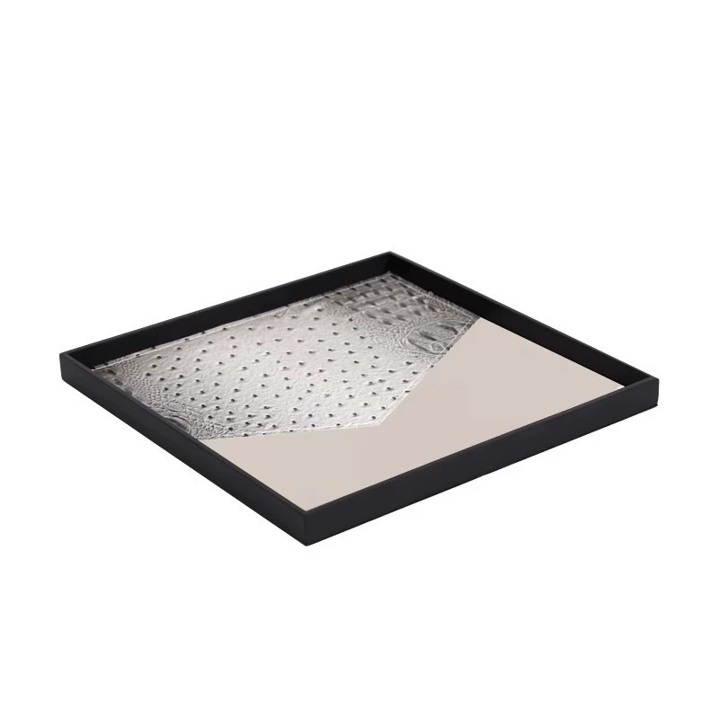 現代意式極簡輕奢鱷魚紋灰色皮革收納盒擺件書房桌面家居裝飾擺件