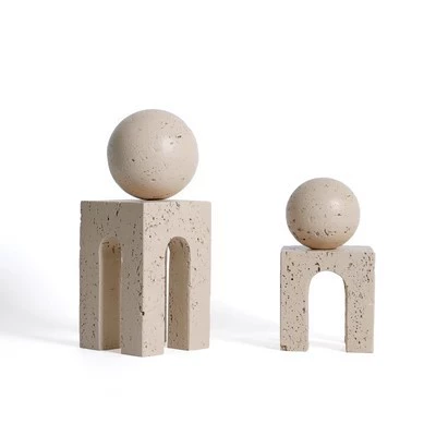 現代簡約侘寂風仿大理石黃洞石城堡擺件樣板房售樓處軟裝飾品擺設