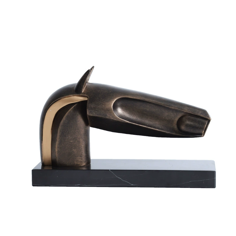 現代新中式樣板房馬頭擺件樹脂大理石抽象動物如意馬桌面書櫃擺件