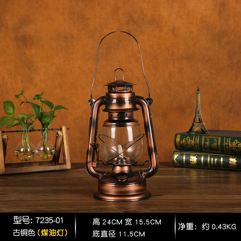 日韓外貿熱銷復古煤油燈古銅色馬燈戶外垂釣野營露營燈工藝品擺件