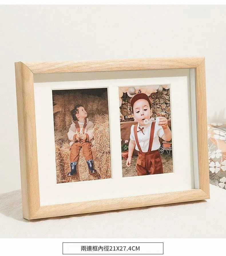 實木皮相框照片加卡紙 多連組合相片框 6吋8吋多孔三連婚紗照相冊框掛牆 台灣出貨