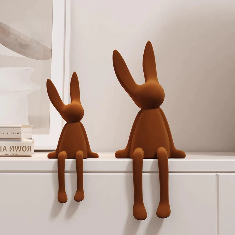 絲滑植絨坐姿長腳兔擺件 台灣出貨