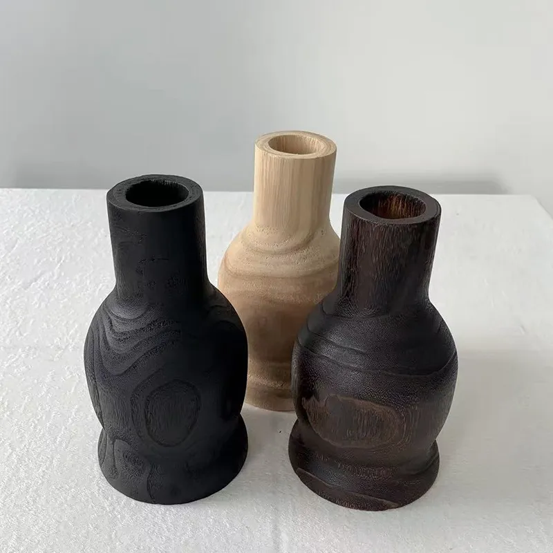 工廠直銷木質大肚花瓶幹花展示裝飾瓶玄關客廳裝飾品木質毛坯花瓶