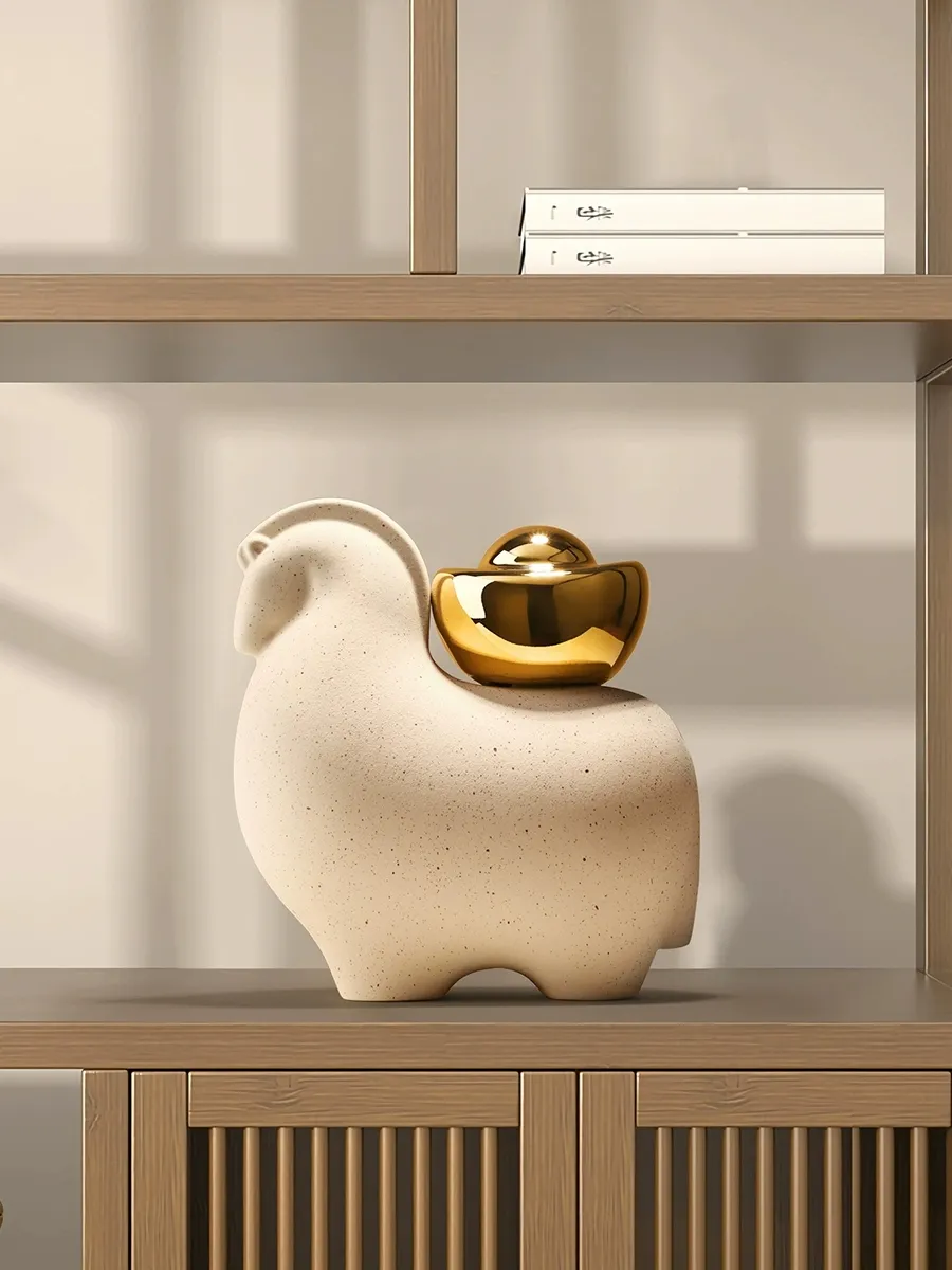 貝漢美新中式馬上有錢擺件客廳電視櫃辦公室酒櫃裝飾喬遷開業禮物