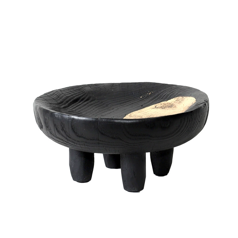 現代侘寂藝術樹脂仿炭化木紋果盤裝飾藝術桌面擺件樣板間售樓處民