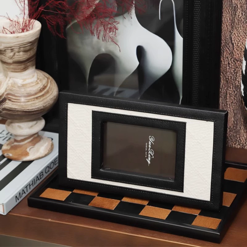 簡約高級感編織皮質相框設計師款家居軟裝飾品擺件婚紗照桌面擺台