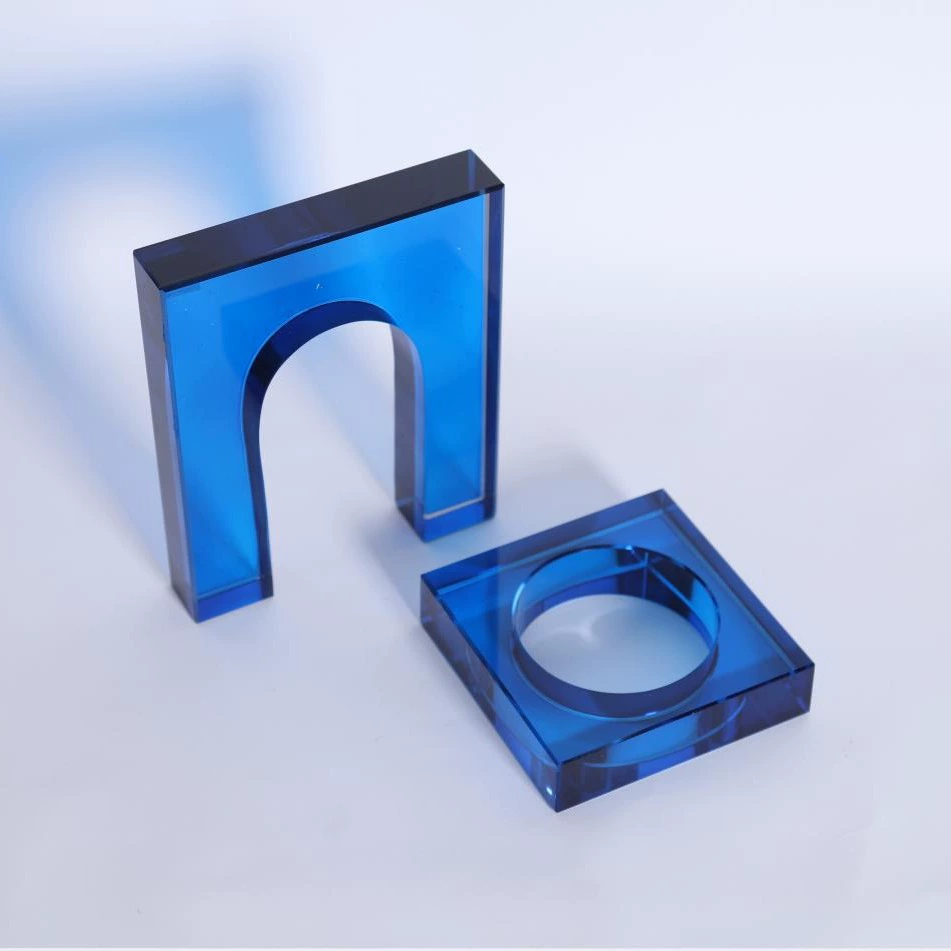 現代簡約歐式輕奢藍色灰色透明水晶門型擺件樣板房軟裝飾品