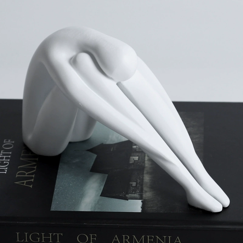 樣板間簡約白色抱膝人物抽象擺件人體藝術客廳臥室藝術裝飾品