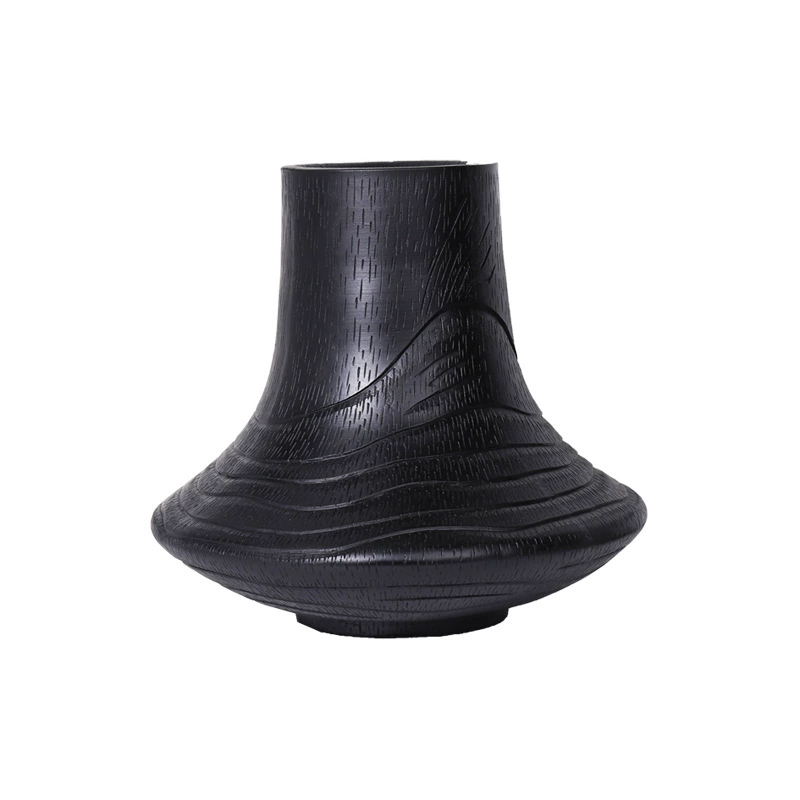 現代簡約黑色木紋樹脂花器 創意輕奢花瓶客廳樣板間玄關幹花插